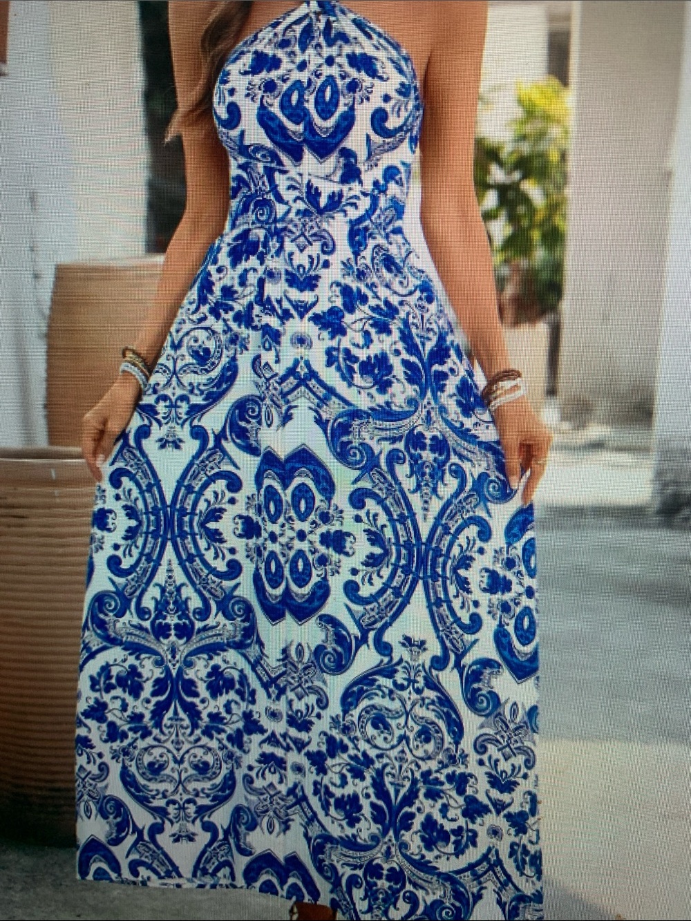 Blue & White Halter Maxi Dress - Elegant Summer Style - Picture 5 of 5